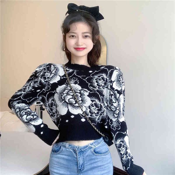knits mohair crop pullovers women black white floral jacquard knit round neck long puff sleeve sweater jumpers
knits mohair crop pullovers women black white floral jacquard knit round neck long puff sleeve sweater jumpers