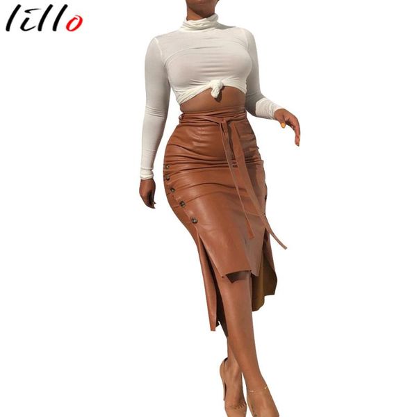 bandage skirt bodycon leather brown elegant split hem front double button belted long office lady solid workwear skirts, Black
bandage skirt bodycon leather brown elegant split hem front double button belted long office lady solid workwear skirts, Black