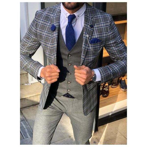 men's suits & blazers fashion plaid mens slim fit wedding groom tuxedos 3 piece jacket vest pant set formal business male blazer costum, White;black 
men's suits & blazers fashion plaid mens slim fit wedding groom tuxedos 3 piece jacket vest pant set formal business male blazer costum, White;black