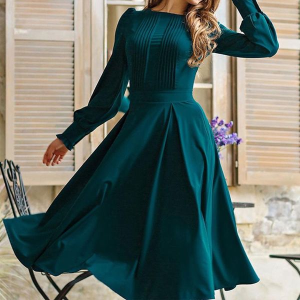 casual dresses fashion women vintage solid color autumn elegant crew neck long sleeve pleated midi vestidos dress 2021 party, Black;gray
casual dresses fashion women vintage solid color autumn elegant crew neck long sleeve pleated midi vestidos dress 2021 party, Black;gray