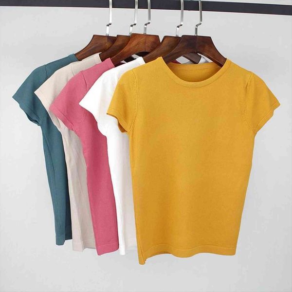 summer knitted high elasticity women t shirts o neck short sleeves tee breathable female, White
summer knitted high elasticity women t shirts o neck short sleeves tee breathable female, White