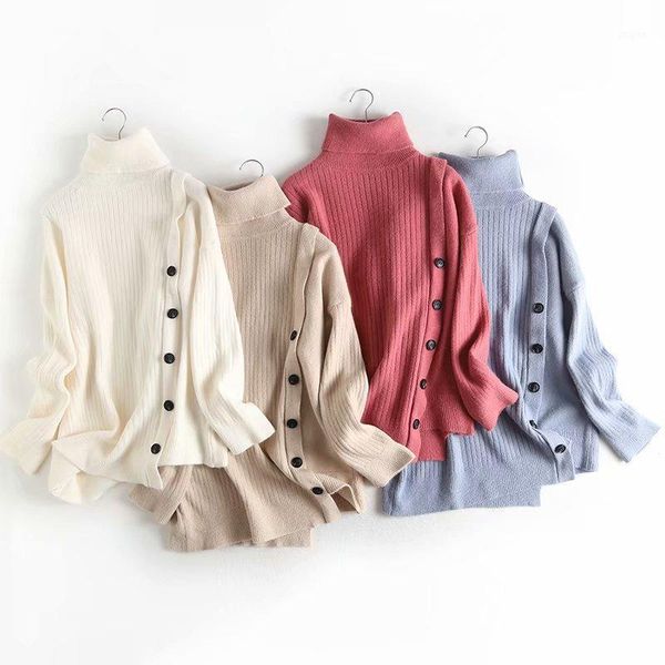women's sweaters lazy wind turtleneck long-sleeved sweater female side buttons irregular solid knitted bottoming pullover jumpers women, White;black
women's sweaters lazy wind turtleneck long-sleeved sweater female side buttons irregular solid knitted bottoming pullover jumpers women, White;black