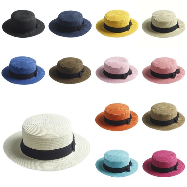 men women boater hat bowknot straw hat summer beach sun sailor cap flat pork pie, Blue;gray
men women boater hat bowknot straw hat summer beach sun sailor cap flat pork pie, Blue;gray