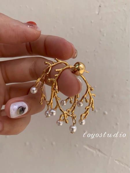 british french art niche tree shaped pearl earrings front and back earrings h3-4, Silver
british french art niche tree shaped pearl earrings front and back earrings h3-4, Silver