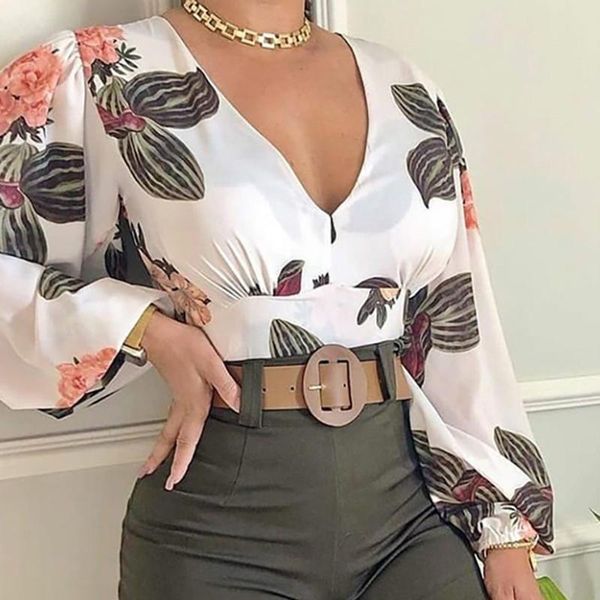 women's t-shirt elegant floral print shirts for women back zipper v-neck office ladies casual camisas de mujer, White
women's t-shirt elegant floral print shirts for women back zipper v-neck office ladies casual camisas de mujer, White