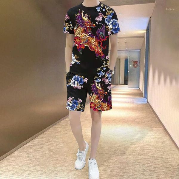 year of the ox summer men's casual suit chinese style fashion printing dragon figure versatile two piece set shorts, White;black
year of the ox summer men's casual suit chinese style fashion printing dragon figure versatile two piece set shorts, White;black