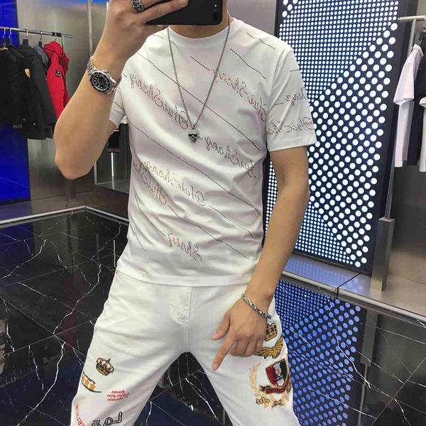 tee black white fashionable personality puncture thin t-shirt the-neck tshirt for man summer 2021, White;black
tee black white fashionable personality puncture thin t-shirt the-neck tshirt for man summer 2021, White;black