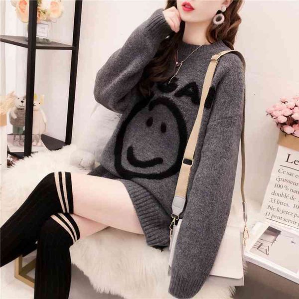 girl round neck loose women sweater knit female long sleeve cartoon smiley lazy wind pullover ruched spring, White;black
girl round neck loose women sweater knit female long sleeve cartoon smiley lazy wind pullover ruched spring, White;black