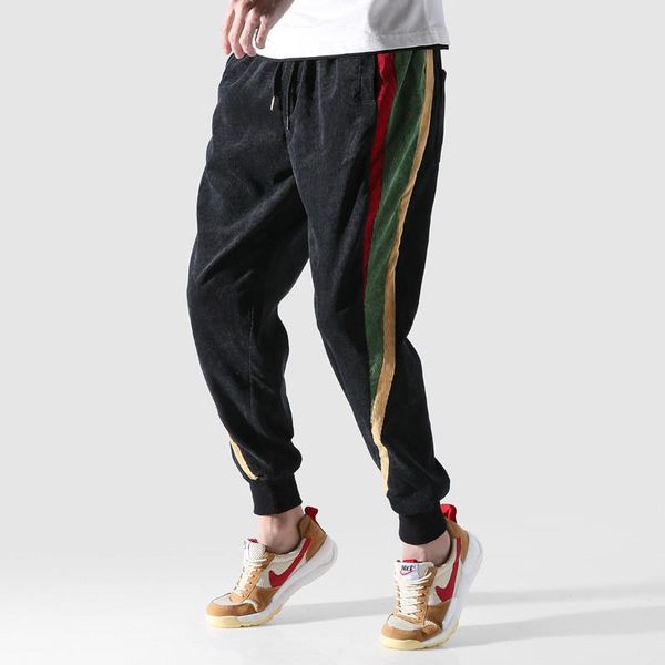 men's pants 2021 autumn fashion casual corduroy men loose fit colorful stripe spliced cargo big size streetwear, Black
men's pants 2021 autumn fashion casual corduroy men loose fit colorful stripe spliced cargo big size streetwear, Black
