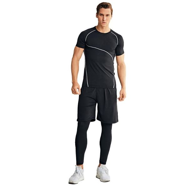 selling men's breathable solid color yoga suit short sleeve vest sports tights outdoor fitness three piece set outfit
selling men's breathable solid color yoga suit short sleeve vest sports tights outdoor fitness three piece set outfit