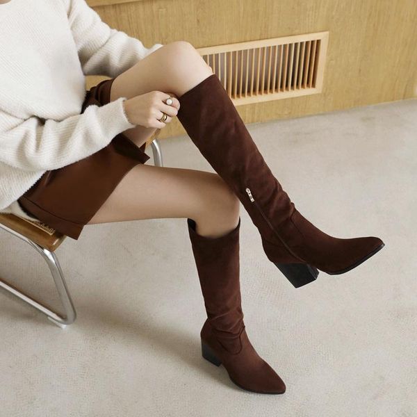 boots flock slope heel pointed toe simple women's winter knee-length metal side zip short plush lining foot warm long, Black
boots flock slope heel pointed toe simple women's winter knee-length metal side zip short plush lining foot warm long, Black