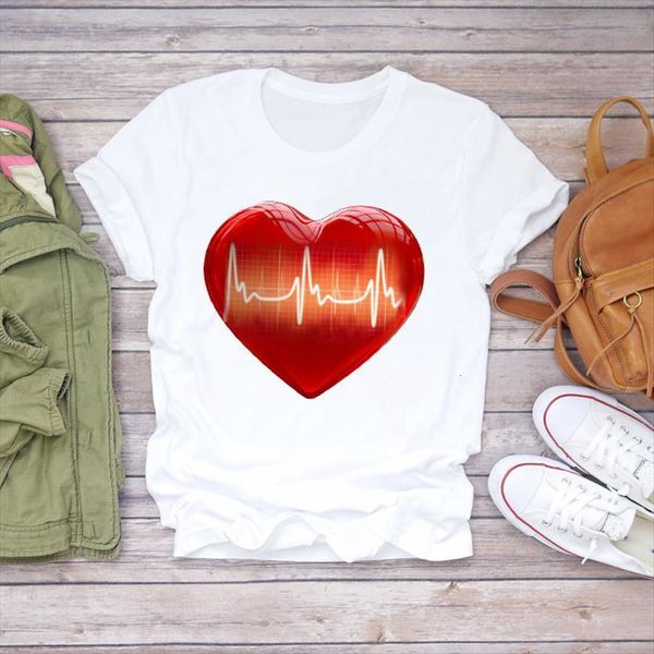 90s love shape women short sleeve sweet heartbeat clothes womens ladies graphic female tee, White
90s love shape women short sleeve sweet heartbeat clothes womens ladies graphic female tee, White