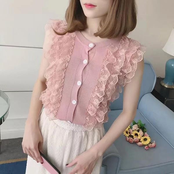 women's knits & tees spring summer lace stitching short cardigan sleeveless knitting tank sweater, White
women's knits & tees spring summer lace stitching short cardigan sleeveless knitting tank sweater, White