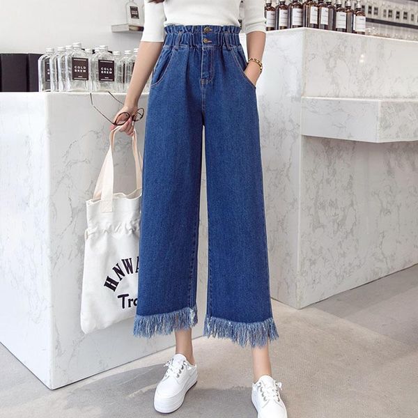 women's jeans ruffles trousers women autumn high elastic waist tassel vintage denim wide leg pants korean plus size w255, Blue
women's jeans ruffles trousers women autumn high elastic waist tassel vintage denim wide leg pants korean plus size w255, Blue