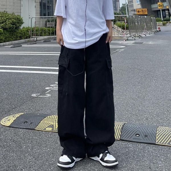 men's jeans make very not low japanese street large black pocket tooling loose wide-legged for men and women model, Blue
men's jeans make very not low japanese street large black pocket tooling loose wide-legged for men and women model, Blue