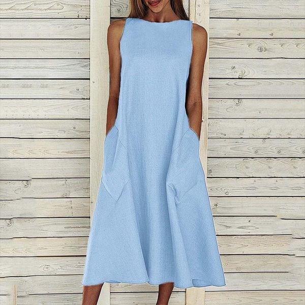 casual dresses summer o neck sundress women bohemian dress loose sleeveless pocket solid color elegant long vestido, Black;gray
casual dresses summer o neck sundress women bohemian dress loose sleeveless pocket solid color elegant long vestido, Black;gray