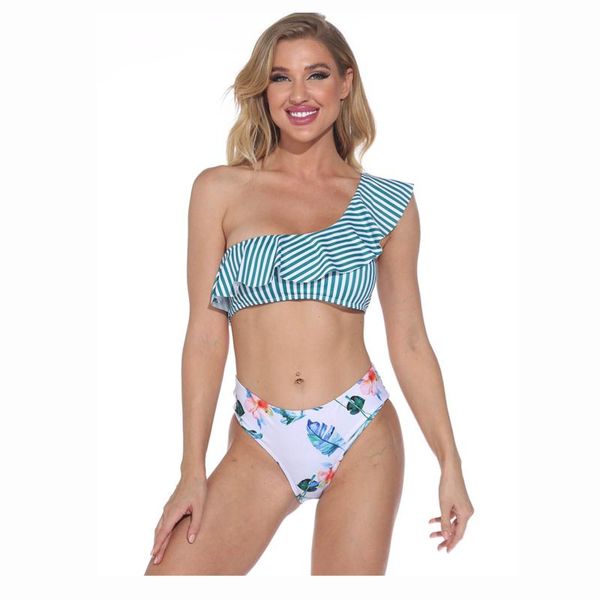 women's swimwear 2pcs women swimsuits bikini set push-up padded high waist stripe one-shoulder ruffle thong beachwear 2021, White;black
women's swimwear 2pcs women swimsuits bikini set push-up padded high waist stripe one-shoulder ruffle thong beachwear 2021, White;black