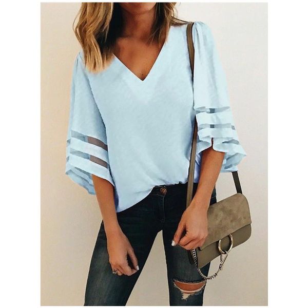 women casual loose v neck kimono chiffon blouse lady summer half sleeve solid color women's blouses & shirts, White
women casual loose v neck kimono chiffon blouse lady summer half sleeve solid color women's blouses & shirts, White