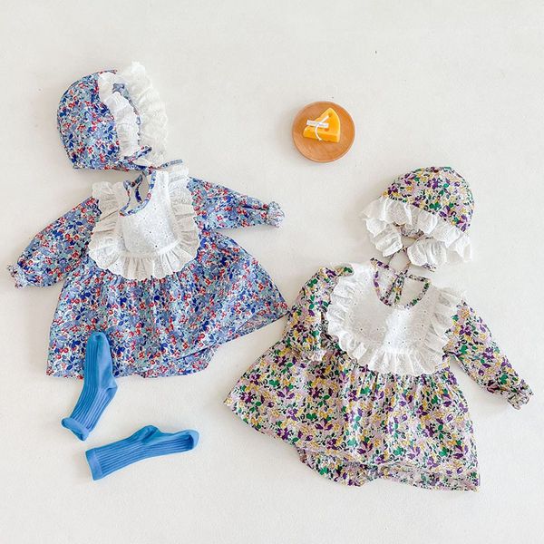 0-3yrs infant floral long sleeve clothes and hat spring autumn baby girls rompers black friday et60, Blue