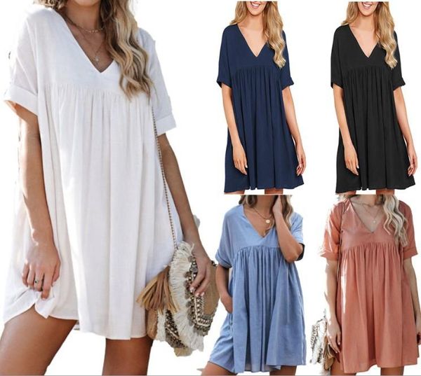 casual dresses the big yards blouse pure color v-neck dress with short sleeves, Black;gray
casual dresses the big yards blouse pure color v-neck dress with short sleeves, Black;gray