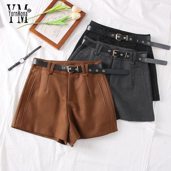 women's shorts yornmona good quality comfy women autumn and winter high waist wool elegant booty with belt femme, White;black
women's shorts yornmona good quality comfy women autumn and winter high waist wool elegant booty with belt femme, White;black