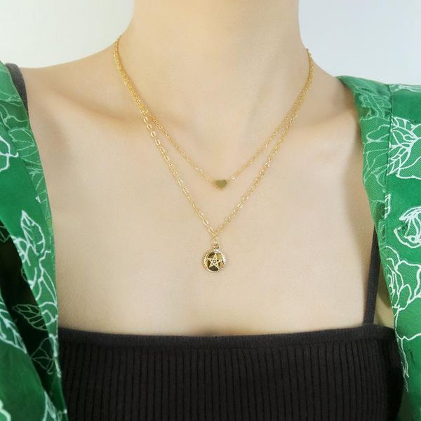 pendant necklaces 2021 double-layer wearing heart-shaped titanium steel necklace fashion round brand five pointed star female, Silver
pendant necklaces 2021 double-layer wearing heart-shaped titanium steel necklace fashion round brand five pointed star female, Silver