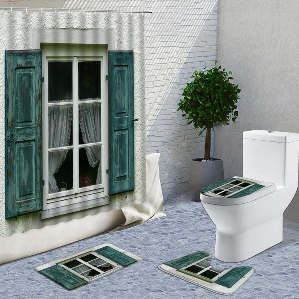 shower curtains 4-piece set curtain european style vintage green wooden window bath non-slip mat bathroom and toilet rugs
shower curtains 4-piece set curtain european style vintage green wooden window bath non-slip mat bathroom and toilet rugs