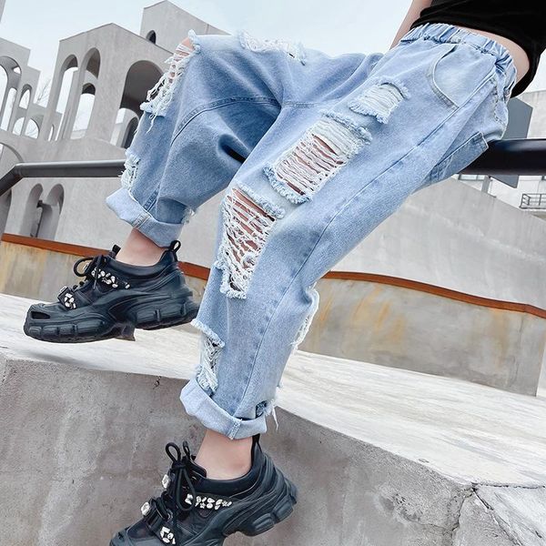 jeans summer teen girls ripped light blue denim trousers broken holes high waist wide leg pants 5-14 big childrens wear
jeans summer teen girls ripped light blue denim trousers broken holes high waist wide leg pants 5-14 big childrens wear