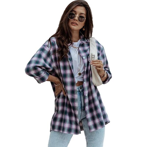fall loose casual full sleeve turndown collar plaid button blouse women 2021 single breasted f0059a women's blouses & shirts, White
fall loose casual full sleeve turndown collar plaid button blouse women 2021 single breasted f0059a women's blouses & shirts, White
