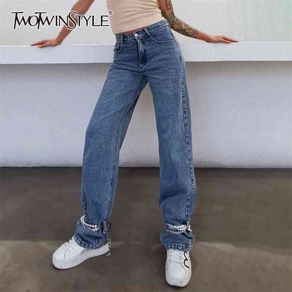 casual patchwork pearl chain denim trousers for women high waist straight pants female spring fashion clothing 210521, Blue
casual patchwork pearl chain denim trousers for women high waist straight pants female spring fashion clothing 210521, Blue