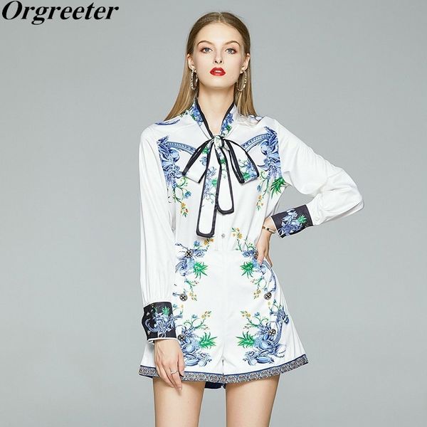 design fashion two piece set women's elegant long sleeve bow collar blue flower print blouse +shorts suits vintage sets vestidos 210525, White
design fashion two piece set women's elegant long sleeve bow collar blue flower print blouse +shorts suits vintage sets vestidos 210525, White