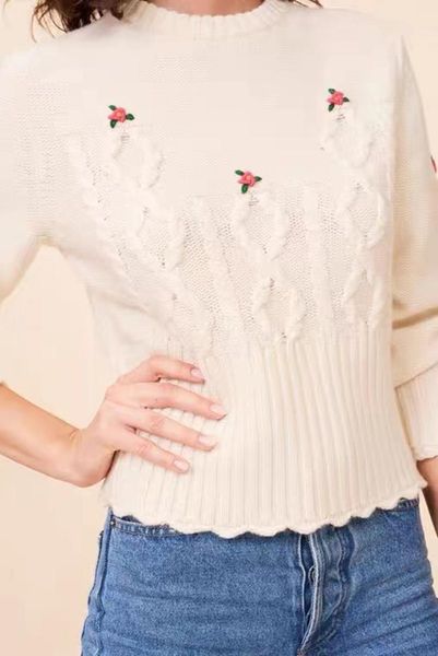 women's sweaters floral embroidery women o-neck 2021 long sleeve twist stripes knitwear jumper lady slim waist female pull top, White;black
women's sweaters floral embroidery women o-neck 2021 long sleeve twist stripes knitwear jumper lady slim waist female pull top, White;black
