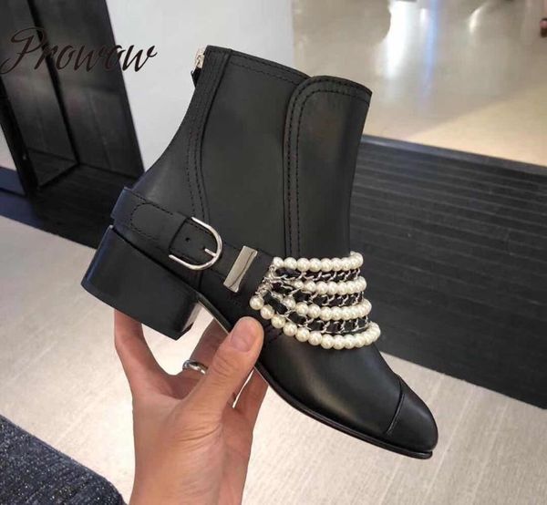 boots prowow genuine leather runway design ankle pearl chain string low heel winter shoes women zapatos mujer, Black
boots prowow genuine leather runway design ankle pearl chain string low heel winter shoes women zapatos mujer, Black