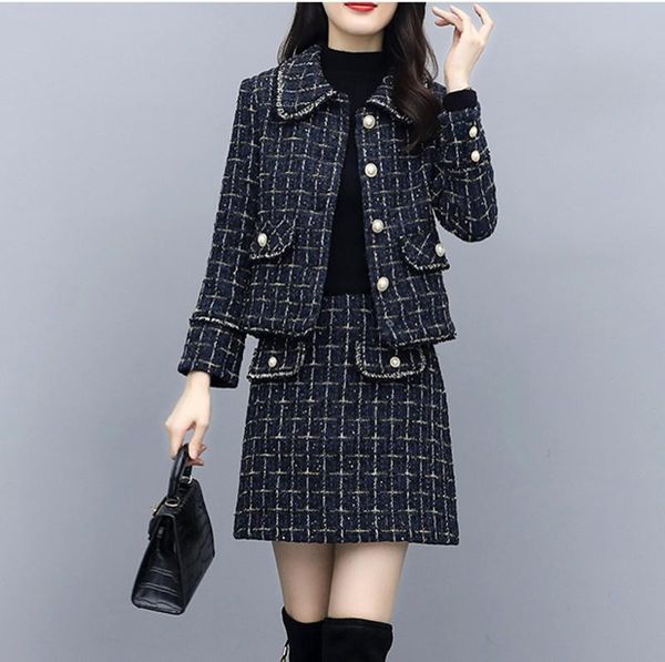women's tracksuits 2021 autumn winter small fragrance tweed two piece set women single-breasted woolen jacket coat+mini skirt 2, Gray
women's tracksuits 2021 autumn winter small fragrance tweed two piece set women single-breasted woolen jacket coat+mini skirt 2, Gray