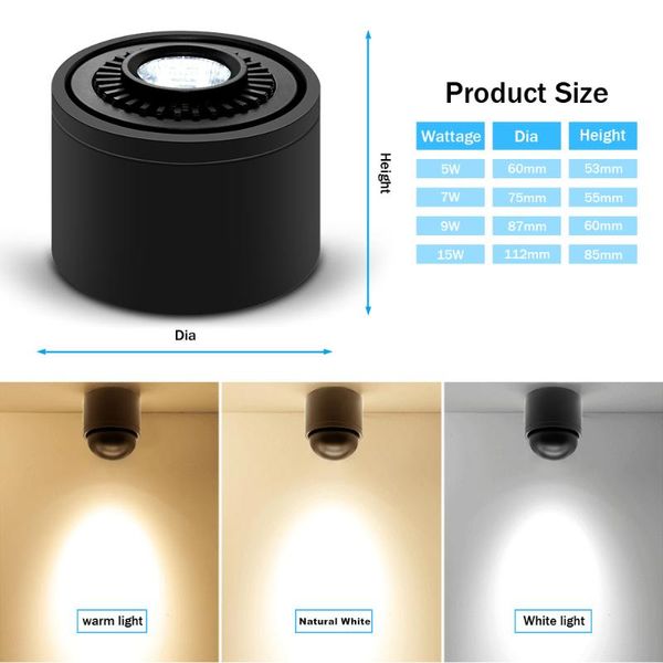 downlights dimmable led cob downlight 5w/7w/9w/15w lamp ac85v-265v ceiling spot light with driver 3000/4000/ 6000k surface mounted
downlights dimmable led cob downlight 5w/7w/9w/15w lamp ac85v-265v ceiling spot light with driver 3000/4000/ 6000k surface mounted
