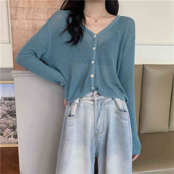 summer cardigan long sleeve knitted sweater women korean short sunscreen cropped loose v-neck solid color thin 210812, White
summer cardigan long sleeve knitted sweater women korean short sunscreen cropped loose v-neck solid color thin 210812, White