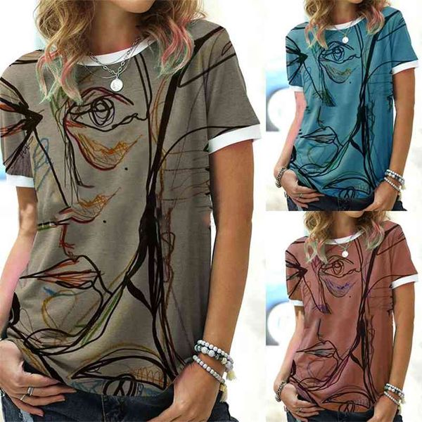 summer women's line printing round neck short-sleeved t-shirt personality art fashion casual clothing 210623, White
summer women's line printing round neck short-sleeved t-shirt personality art fashion casual clothing 210623, White
