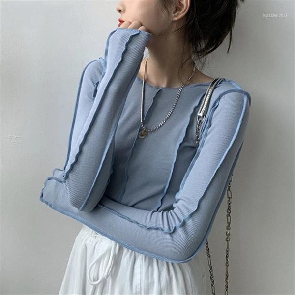 women's t-shirt korea long sleeve bottoming knitted female t shirt soft blue rose autumn spring elastic casual, White
women's t-shirt korea long sleeve bottoming knitted female t shirt soft blue rose autumn spring elastic casual, White