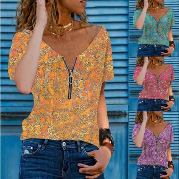 women's t-shirt fashion v-neck printed zipper summer short sleeve vintage casual loose pullover shirt women oversize tshirt, White
women's t-shirt fashion v-neck printed zipper summer short sleeve vintage casual loose pullover shirt women oversize tshirt, White
