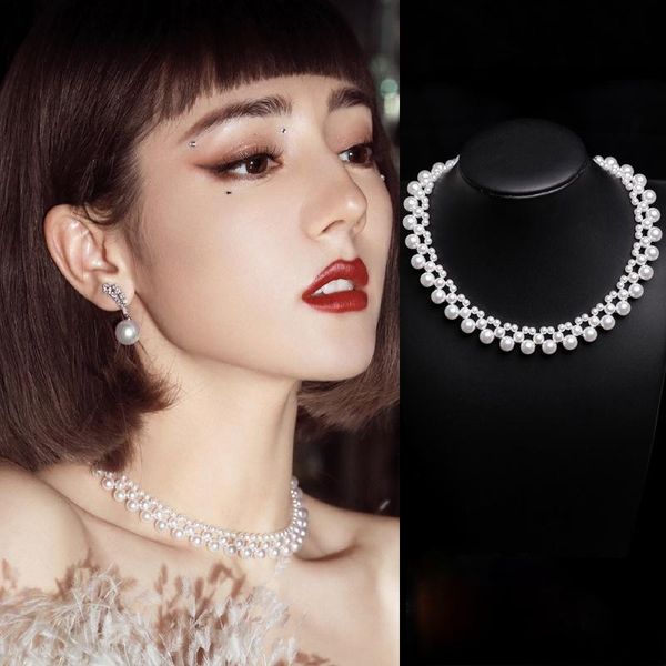 chokers luxury white pearl choker necklace for bar nightclub cocktail party women's chain fashion jewelry accessories, Golden;silver
chokers luxury white pearl choker necklace for bar nightclub cocktail party women's chain fashion jewelry accessories, Golden;silver