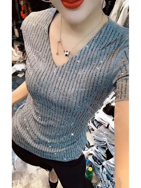 t shirt v-neck t-shirt women short sleeve european style industrial drilling summer t shirts body shirt girls ladies tees, White
t shirt v-neck t-shirt women short sleeve european style industrial drilling summer t shirts body shirt girls ladies tees, White