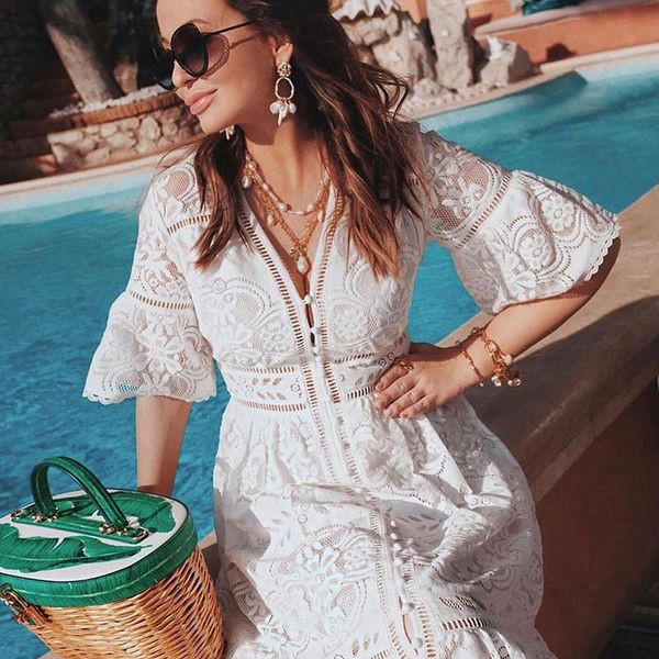 casual dresses boho chic lace high waist v-neck midi dress summer women 2021 hook flower hollow out single-breasted short-sleeve vestidos, Black;gray
casual dresses boho chic lace high waist v-neck midi dress summer women 2021 hook flower hollow out single-breasted short-sleeve vestidos, Black;gray