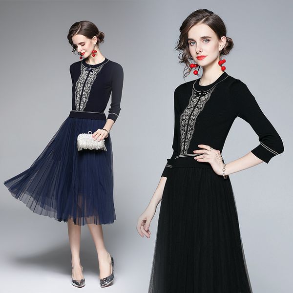 light ripening wind slim skirt 2021 autumn and winter mid length mesh stitched knitted dress, Black;gray
light ripening wind slim skirt 2021 autumn and winter mid length mesh stitched knitted dress, Black;gray
