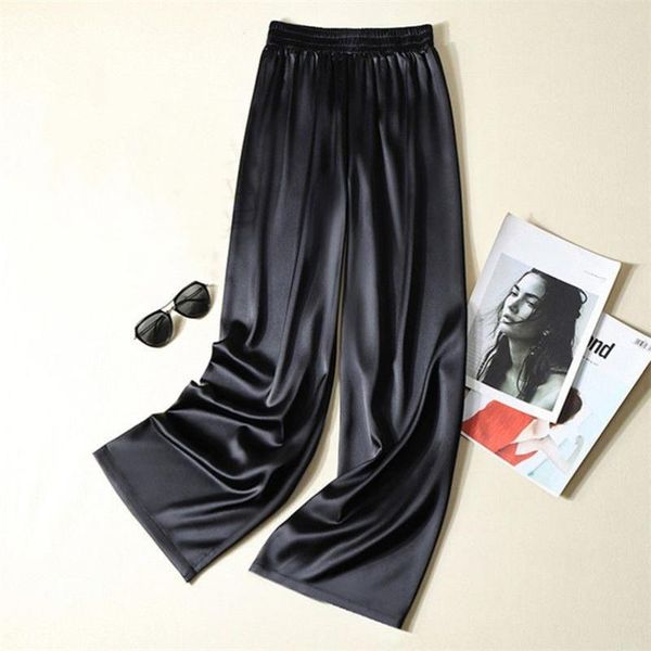 women's pants & capris fashion silk high waist black women clothing soft casual satin white wide leg trousers pantalon femme slacks q45, Black;white
women's pants & capris fashion silk high waist black women clothing soft casual satin white wide leg trousers pantalon femme slacks q45, Black;white