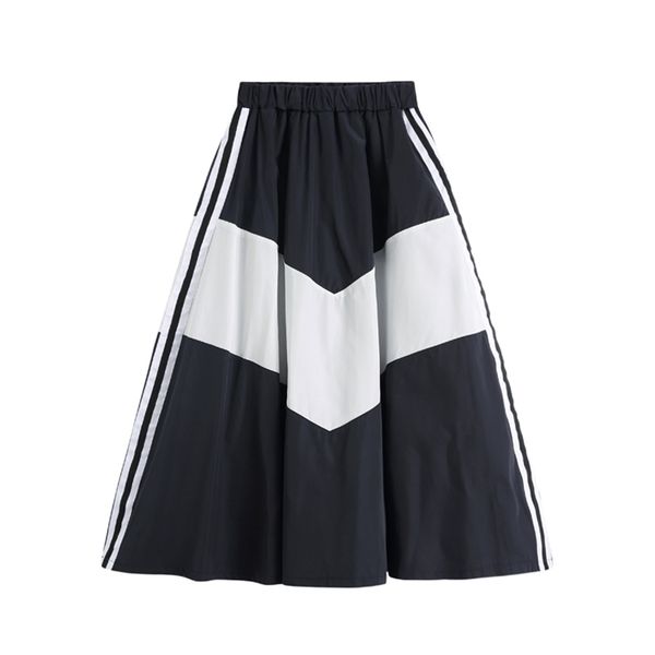 women midi skirt elastic waist empire patchwork a line chiffon casual summer navy white side tube s0234 210514, Black 
women midi skirt elastic waist empire patchwork a line chiffon casual summer navy white side tube s0234 210514, Black