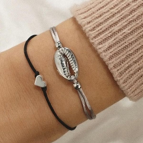 link, chain 2pcs/set women girl & link bohemian shell heart bracelets bangles charm female jewelry, Black
link, chain 2pcs/set women girl & link bohemian shell heart bracelets bangles charm female jewelry, Black