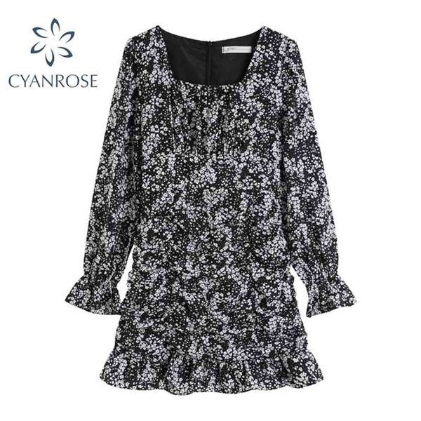 long sleeve mini beach dress women square collar floral print spring trumpet loose crop frocks elegant korean leisure 210515, Black;gray
long sleeve mini beach dress women square collar floral print spring trumpet loose crop frocks elegant korean leisure 210515, Black;gray