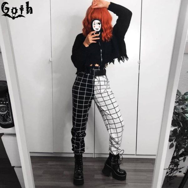 women's pants & capris goth checkerboard plaid casual cargo women gothic streetwear fashion high waist patchwork long trousers, Black;white
women's pants & capris goth checkerboard plaid casual cargo women gothic streetwear fashion high waist patchwork long trousers, Black;white