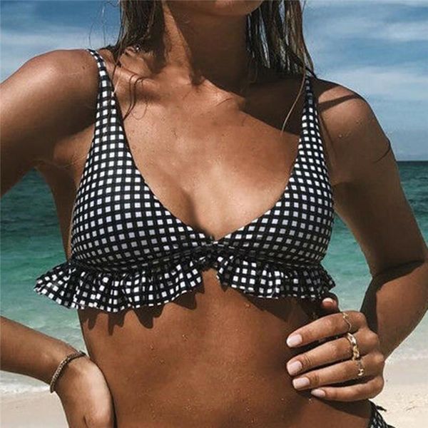 women's swimwear bikinis set plaid high waist ruffle swimsuit two piece bathing suits swimming women dot push-up bikini, White;black
women's swimwear bikinis set plaid high waist ruffle swimsuit two piece bathing suits swimming women dot push-up bikini, White;black