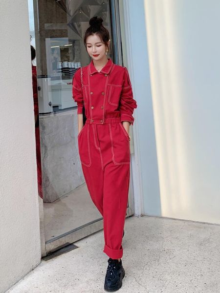 european autumn overall suit high waist slim bright line red handsome metal buckle jumpsuits female fashion streetwear 2021 women's & r, Black;white
european autumn overall suit high waist slim bright line red handsome metal buckle jumpsuits female fashion streetwear 2021 women's & r, Black;white